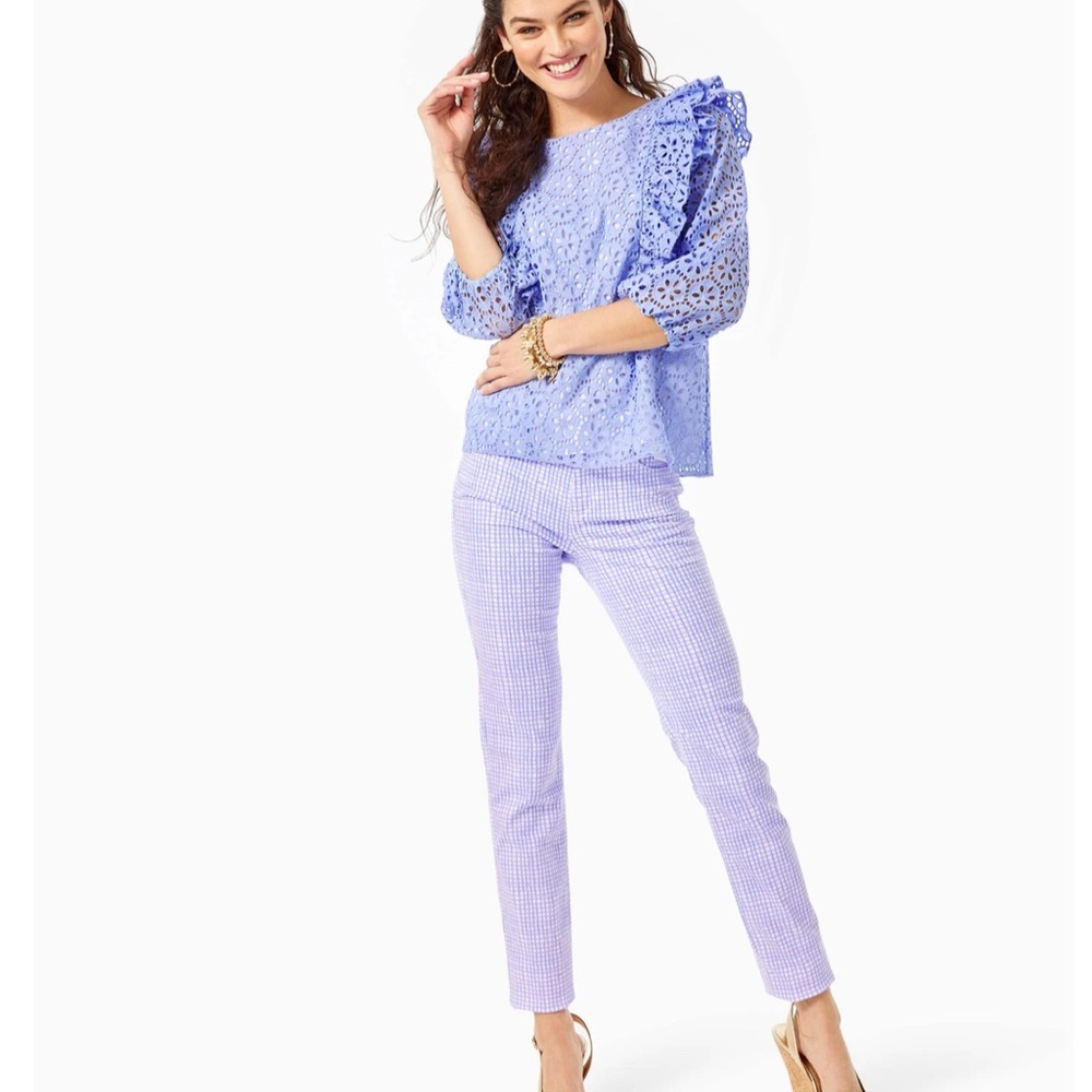 29" South Ocean High Rise Skinny Pant - Light Lilac Verbena Gingham Style